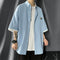 Blue Shirt Japanese Short Sleeve Shirt Men Summer Thin Hong Kong Teens False Two-Piece insMen