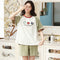 Pajamas Short Sleeve Women Cartoon Knitted Cotton Loungewear Sleepwear