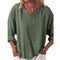 Img 1 - Women Trendy Casual Cotton Solid Colored Loose Vintage Long Sleeved V-Neck Shirt Blouse