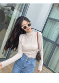 IMG 159 of Korean Office Slim Look Solid Colored Under Stand Collar Sweater Women Outerwear