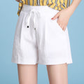 Img 4 - Stretchable Cotton Blend Shorts Women High Waist Summer Elastic Slim Look Loose Thin Plus Size Casual Wide Leg Short Pants