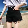 Img 8 - Denim Shorts Women High Waist Loose Slim Look Wide Leg Niche Burr Ripped Summer Hot Pants Korean