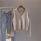 All-Matching Short Matching Loose Popular Long Sleeved V-Neck Sweater Cardigan Tops Women Outerwear