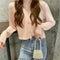 Img 2 - chicShort Sweater Thin Solid Colored Bare Belly Tops Women Trendy Cardigan
