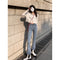 Img 2 - Korean chicFlare Leg Pants Women High Waist Slim Look Loose All-Matching Vintage Popular Young Look Denim Jeans