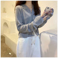 IMG 120 of Hooded Knitted Cardigan Women Korean Slim Look Zipper Short Long Sleeved Tops Outerwear