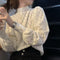 Floral Mesh Women All-Matching Slim Look Elegant Half-Height Collar Pullover Lazy Sweater Outerwear