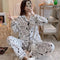 INSKorean Teens Long Sleeved Chequered Loungewear Two-Piece Sets Cotton Adorable Casual Pajamas Outdoor Sleepwear