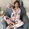 ins Lapel Pajamas Women Cardigan Sleeve Length Pants Korean Loungewear Two-Piece Sets Sleepwear