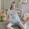 Img 1 - Summer Pajamas Women Short Sleeve Shorts Sweet Look Adorable Teens Cartoon Korean Loose Loungewear Sets