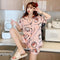 Pajamas Women Summer Silk Thin Short Sleeve Gold Printed Adorable Loungewear Sets Sleepwear