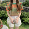 IMG 105 of Summer Korean Color-Matching Striped Short Sleeve Round-Neck Sweater Tops Women Outerwear