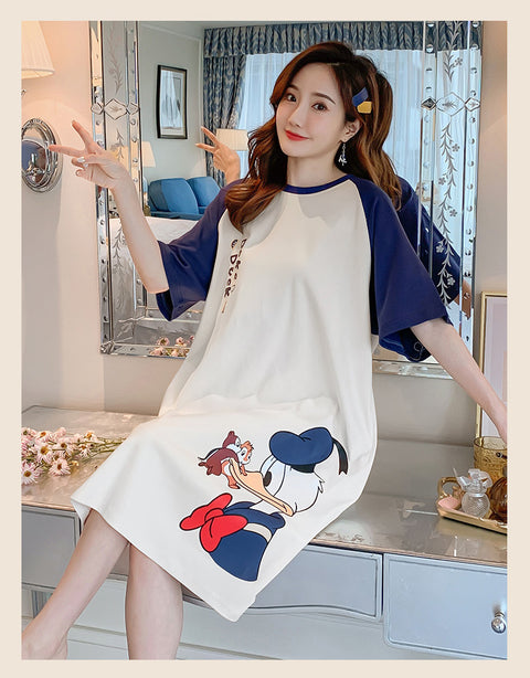IMG 119 of Southeast Asia Pajamas Women Summer Short Sleeve Pyjamas Mid-Length Korean Loose Cartoon Adorable Loungewear Thin Sleepwear