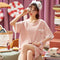 Pajamas Women Summer Cotton Short Sleeve INS Pajamas Pants Sets Loose Plus Size Loungewear Sleepwear