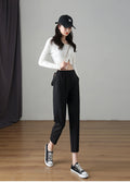 IMG 121 of Suit Pants Women Thin Loose Black Harem High Waist Slim Look Petite Three Quarter Straight Casual Pants