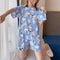 Pajamas Women Summer Short Sleeve Shorts Cartoon Casual Outdoor Round-Neck Loungewear Sets Sleepwear