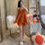 Img 3 - Strap Pajamas Women Summer Casual Shorts Two-Piece Sets Loungewear Sleeveless Cotton Adorable Orange Red