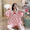 Silk Pajamas Women Summer Thin Short Sleeve Pants Sets Sweet Look Lace Princess Loungewear Sleepwear