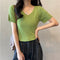 IMG 116 of Summer Korean White V-Neck Short Sleeve T-Shirt Women Slim Look Under Silk Sweater Tops T-Shirt