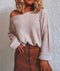 IMG 121 of Europe Women Solid Colored Loose Oblique Collar Short Tops Long Sleeved Knitted Sweater Outerwear