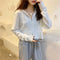 Hooded Knitted Cardigan Women Korean Slim Look Zipper Short Long Sleeved Tops Outerwear