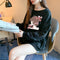 Popular Sweatshirt Women Loose Round-Neck Korean All-Matching INS Cartoon Thin Cotton Long Sleeved Tops Outerwear