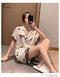 IMG 103 of Streaming Silk Pajamas Women Summer ins Korean Short Sleeve Shorts Thin Loose Outdoor Loungewear Sets Sleepwear