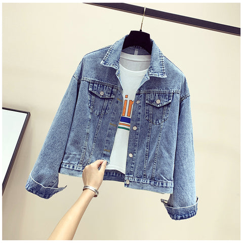 IMG 110 of Korean All-Matching Bling Embroidery Denim Women Loose bf Tops Short Jacket Outerwear