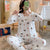 Princess Pajamas Women Sleeve Length Pants Korean Lace Cartoon Casual Loungewear Sets Sleepwear