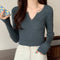Solid Colored Trendy All-Matching Fitting Matching Tops ins Korean Slim Look V-Neck Matching Sweater Women Outerwear