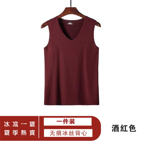 Ice Silk Tank Top Men Seamless Sporty Matching V-Neck Sleeveless Summer Plus Size Choose From Tank Top