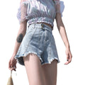 Img 5 - High Waist Denim Pants Shorts Women Summer Korean Loose Slim Look Vintage Outdoor Hot Pants