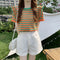 Img 3 - Summer Korean Color-Matching Striped Short Sleeve Round-Neck Sweater Tops Women