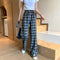 Img 6 - Chequered Printed Wide Leg Pants Women Summer Plus Size High Waist Straight Loose Drape Floor Length Long