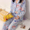 INSKorean Teens Long Sleeved Chequered Loungewear Two-Piece Sets Cotton Adorable Casual Pajamas Outdoor Sleepwear