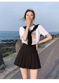 Img 7 - Pleated Women A-Line High Waist Slim-Look Black White Anti-Exposed Summer Skirt
