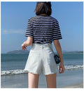 IMG 114 of Black Denim Shorts Women Summer High Waist Slim Look Thin A-Line Loose Hot Pants Korean Shorts