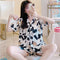 Pajamas Women Summer Silk Thin Short Sleeve Gold Printed Adorable Loungewear Sets Sleepwear