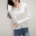 Img 2 - Elegant V-Neck Trendy Slim Look Sweater Women Long Sleeved Basic Undershirt Korean Short Tops