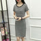 Img 8 - Summer Mid-Length Korean Striped Round-Neck Slimming Short Sleeve Loose Black Slim-Look Dress