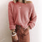Img 1 - Europe Women Solid Colored Loose Oblique Collar Short Tops Long Sleeved Knitted Sweater