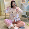 IMG 152 of Popular Streaming Pajamas Women Lapel Cotton Long Sleeved Trendy Western Cardigan Loungewear Sets Sleepwear