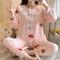 ins Women Pajamas Sleeve Length Pants Adorable Korean Cartoon Printed Casual Loungewear Sleepwear