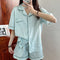 Summer Korean Cartoon Short Sleeve Shorts Pajamas Teens Casual Cardigan Loungewear Sets Outdoor Sleepwear