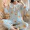 ins Women Pajamas Sleeve Length Pants Adorable Korean Cartoon Printed Casual Loungewear Sleepwear