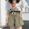 Cotton Casual Shorts Women Loose Summer High Waist Korean Student Wide Leg Slim Look A-Line Cargo Hot Pants Shorts