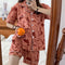 Summer Korean Cartoon Short Sleeve Shorts Pajamas Teens Casual Cardigan Loungewear Sets Outdoor Sleepwear