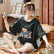 Summer Women Short Sleeve Cropped Pants Pajamas Sets Knitted Cotton Thin Loungewear Sleepwear