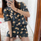 Summer Korean Cartoon Short Sleeve Shorts Pajamas Teens Casual Cardigan Loungewear Sets Outdoor Sleepwear