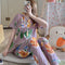 Streaming Popular Casual Pajamas Women Cardigan Sleeve Length Pants Europe Loungewear Sets Sleepwear